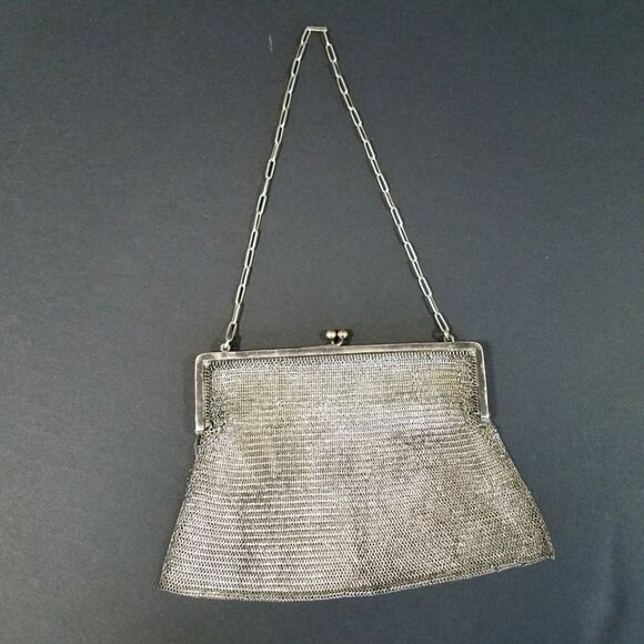 Vintage German Silver Soldered Mesh Evening Hand Bag - Picture 1 of 15